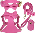 Beirui Adorable Small Dog Harness Collar Leash Set,Cute Puppy Harness with 3 Bows for XS Dogs,Yorkie,Adjustable Step-in Vest for Walking,Parties&Holiday Outfits(Hot Pink,XS)