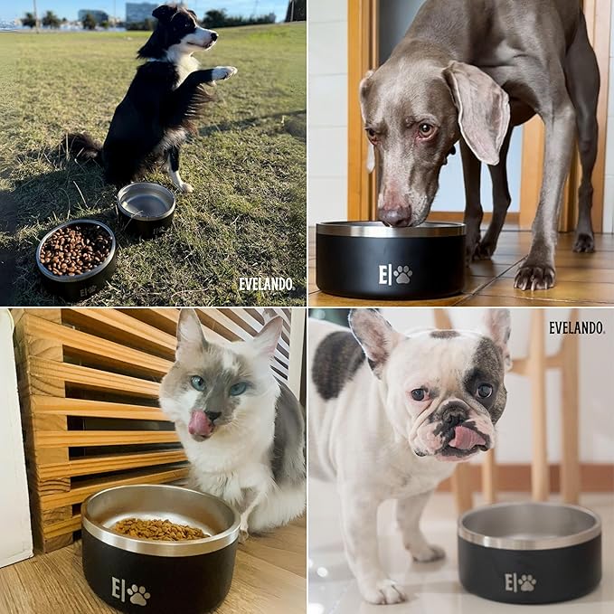 EVELANDO® 64 oz - 8 Cups Stainless Steel Dog Bowl – Triple-Insulated Pet Dish Keeps Water Cold & Food Warm – BPA-Free, Non-Slip Base – Durable & Elegant Feeding Bowl for Small & Medium Dogs & Cats
