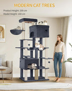 Cat Tree, 200cm XXL Cat Tree with 10 Scratching Posts, 2 Caves, 2 Hammocks, Large Platform, Cat Brushes, Basket, Heavy Duty Cat Tree for Maine Coons, Large Cats, Dark Grey MS20018SG