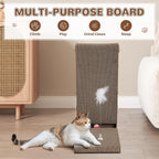 COZIWOW L-Shape Cat Scratcher Lounge, Corrugated Cardboard Scratching Pad for Indoor Cats, Durable Cat Furniture with Spring Toy (Walnut)