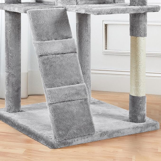 Topeakmart Cat Tree, 80-Inch Cat Tower Cat Condo with Scratching Posts, Padded Perches and Ladder, Cat Stand House Furniture, Light Gray