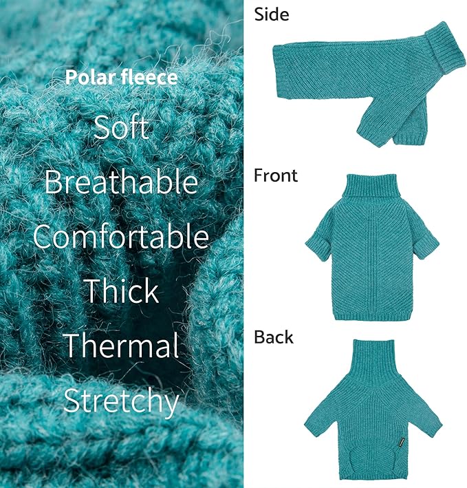 Fitwarm Knitted Dog Sweater - Thermal Winter Clothes for Small Dogs, Boy & Girl - Teal Blue, Small