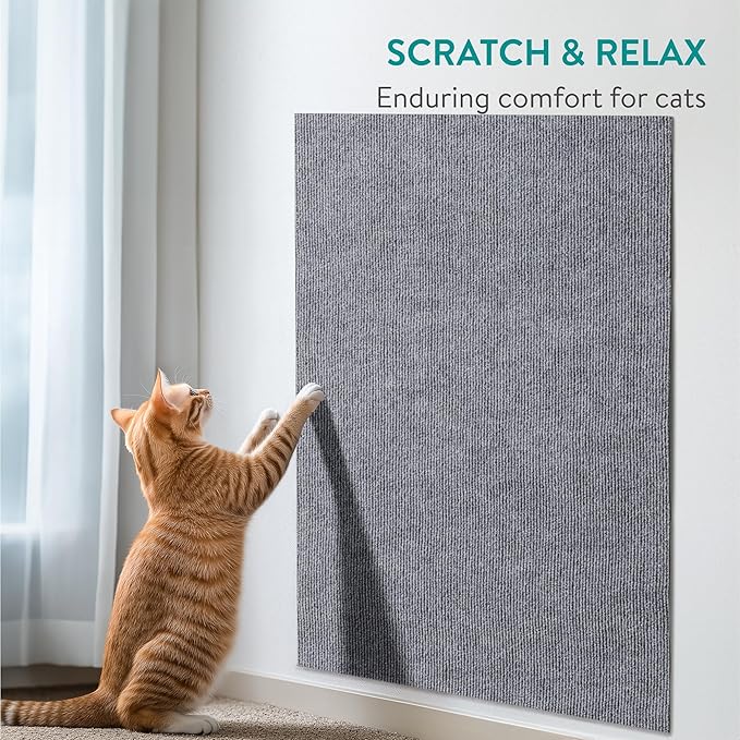 Navaris Scratch Mat Roll - Adhesive DIY Climbing Cat Scratcher for Furniture - Cut to Fit Cat Couch & Wall Scratchers for Indoor Cats - Self-Adhesive Scratching Carpet Pad - Gray