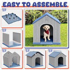 Bifanuo Dog House Outdoor Indoor, Plastic Small Dog House-Weatherproof Design with Air Vents & Elevated Floor for Small to Medium Dogs, Easy Clean and Assemble (Blue)
