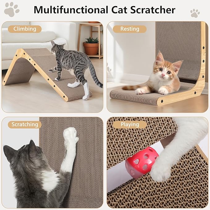 Cat Scratcher, 26.7 L Shape Cat Scratch Pad Wall Mounted, Cat Scratching Cardboard for Indoor Cats