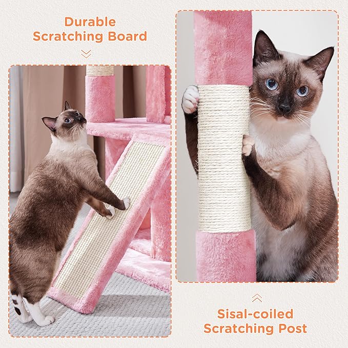Yaheetech Cat Tree for Indoor Pets, 36in Tower Condo w/Extra Large Perch, Scratching Posts, Board, Dangling Ball, Play Structure for Kittens & Adult Cats, Pink