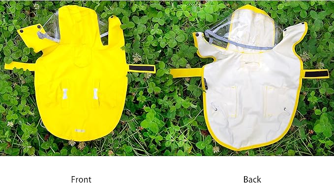 Dog Waterproof Raincoat with Poncho Hoodie, High Reflective Adjustable Yellow Pet Rain Jacket with Leash Hole for Small Medium and Large Dogs (Yellow, XX-Large)