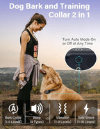 PaiPaitek Bark Collar with Remote and Automatic Mode - 3300ft Range Bark and Training Collar Combo, Shock Collar for Dogs 40-151 lbs Waterproof & Rechargeable