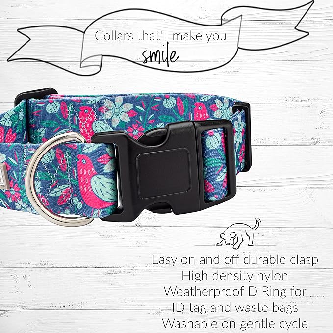 Lucky Love Dog Wide Dog Collar - Adjustable, Durable, Soft Webbing, & Comfortable 1.5 inch Wide Collar for Dogs Male and Female with Strong Buckle - Carriebelle, Large