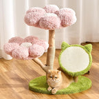 Modern Natural Solid Wood Cat Tree Tower for Indoor Cats Large Adult, 30 inch Flower Cat Tree with Scratching Post, Luxury Aesthetic Cat Tree with Cloud-Soft Flower Perches and Sisal Scratching Pad