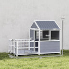 PawHut Dog House Outdoor Indoor, 61" x 41" x 47" Wooden Dog Shelter with Porch, Weatherproof Roof, Elevated Floor, Air Vents & Observation Windows, Large Pet Shelter for Small Medium Large Breeds