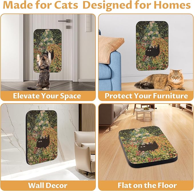 Art Cat Scratcher, Wall-Mountable Cat Scratching Board, Cat Wall Scratcher 16.7x11x1 Inch Cat Scratch Pad and Cat Scratchers for Indoor Cats Toy Furniture Protector（Flower Garden）