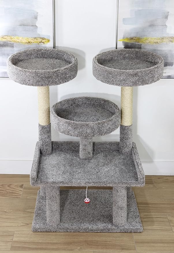 Prestige Cat Trees 46″ XXL Heavy Duty Cat Tree – Extra-Large, Sturdy Indoor Cat Tower with Multiple Perches, Sisal Scratch Posts & Solid Wood Base (Gray)
