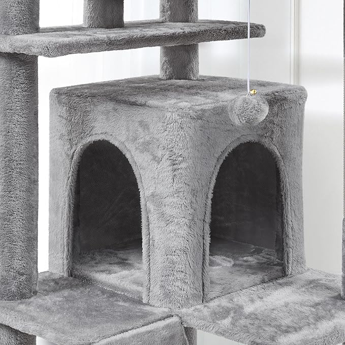 Topeakmart Cat Tree, 80-Inch Cat Tower Cat Condo with Scratching Posts, Padded Perches and Ladder, Cat Stand House Furniture, Light Gray