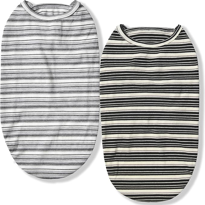Dog Shirts Vest Cotton Striped T-Shirt, Sleeveless Stretchy Pet Clothes for Small Dogs, 2-Pack Soft Breathable Puppy Tank Top Cat Tee (X-Large, Black,Gray)