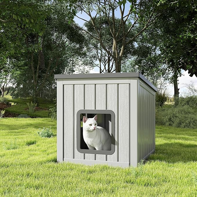 KAMABOKO Outdoor Cat House Weatherproof Insulated for Winter, Durable Shelter for Feral and Outdoor Cats, All-Season Cat House with Removable Roof & Waterproof Base for Patio, Porch, Black