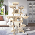 WEEWAY 68 Inches Multi-Level Large Cat Tree for Feline‌/Big Tower/Condo/Cozy Plush Kitty Perches/Fluffy Balls/Sisal Scratching Posts and Hammocks/Cave/Furniture Activity Center/Beige