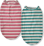 Dog Shirts Vest Cotton Striped T-Shirt, Sleeveless Stretchy Pet Clothes for Small Dogs, 2-Pack Soft Breathable Puppy Tank Top Cat Tee (X-Large, Pine Green,Plum Red)