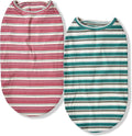 Dog Shirts Vest Cotton Striped T-Shirt, Sleeveless Stretchy Pet Clothes for Small Dogs, 2-Pack Soft Breathable Puppy Tank Top Cat Tee (X-Small, Pine Green,Plum Red)