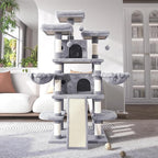 WEEWAY 68 Inches Multi-Level Large Cat Tree for Feline‌/Big Tower/Condo/Cozy Plush Kitty Perches/Fluffy Balls/Sisal Scratching Posts and Hammocks/Cave/Furniture Activity Center/Grey