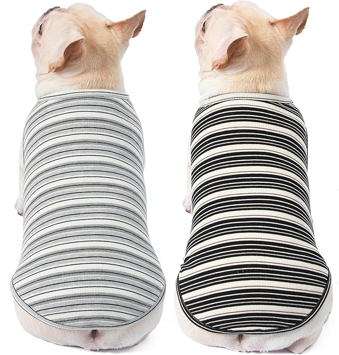 Dog Shirts Vest Cotton Striped T-Shirt, Sleeveless Stretchy Pet Clothes for Small Dogs, 2-Pack Soft Breathable Puppy Tank Top Cat Tee (X-Large, Black,Gray)