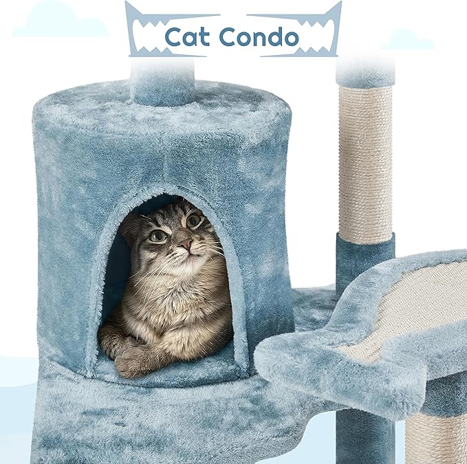 Topeakmart Cat Tree Ocean-Themed Cat Tower 61in, Multi-Level Cat Climbing Tree with Condo, Sisal Scratching Posts, Round Entrance, Perches, Hammock