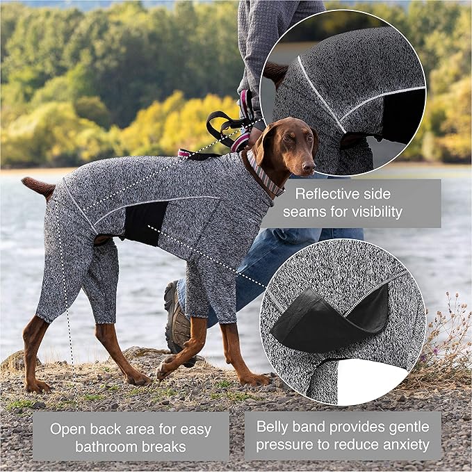 Kurgo Stowe Base Layer - Comfortable, Cold-Weather Pet Wear - Breathable Snug Fit - Dual-Zipper Dog Onesie - Reflective Side Seams - Dog Pajamas - Machine Washable - Medium - Black/Grey
