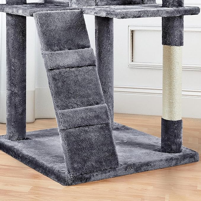 Topeakmart Cat Tree, 80-Inch Cat Tower for Indoor Cats, Multi-Level Cat Condo with Scratching Posts, Padded Perches and Ladder, Cat Stand House Furniture, Dark Gray