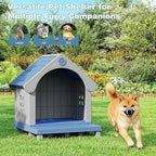 Fancyango Large Dog House with Porch Outdoor Indoor Sturdy Plastic Waterproof Doghouse with Air Vents and Elevated Floor Easy Clean and Assemble for Medium Large Dogs (Blue1, 33" L×31.5" W×38" H)