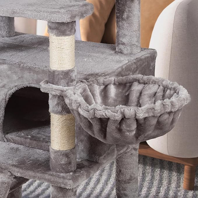 WEEWAY 68 Inches Multi-Level Large Cat Tree for Feline‌/Big Tower/Condo/Cozy Plush Kitty Perches/Fluffy Balls/Sisal Scratching Posts and Hammocks/Cave/Furniture Activity Center/Grey