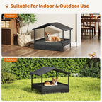 Yaheetech Wicker Dog House Outdoor Indoor with Canopy, Elevated Dog Shelter Dog Bed with Cushion for Small/Medium Dogs, Shade for Deck, Patio, Yard, Pool, Black House, Gray Cushion