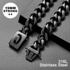 Dog Chain Collar Walking Training Collar with Design Secure Buckle 19MM Black Cuban Link Strong Heavy Duty Chew Proof Chain(19MM, 12")