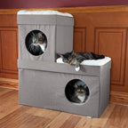 Kitty City Large Stackable Cat Condo & Cube House, Modular Indoor Cat Furniture with Plush Washable Beds, Collapsible Cat Cave & Lounging Ottoman, Tan