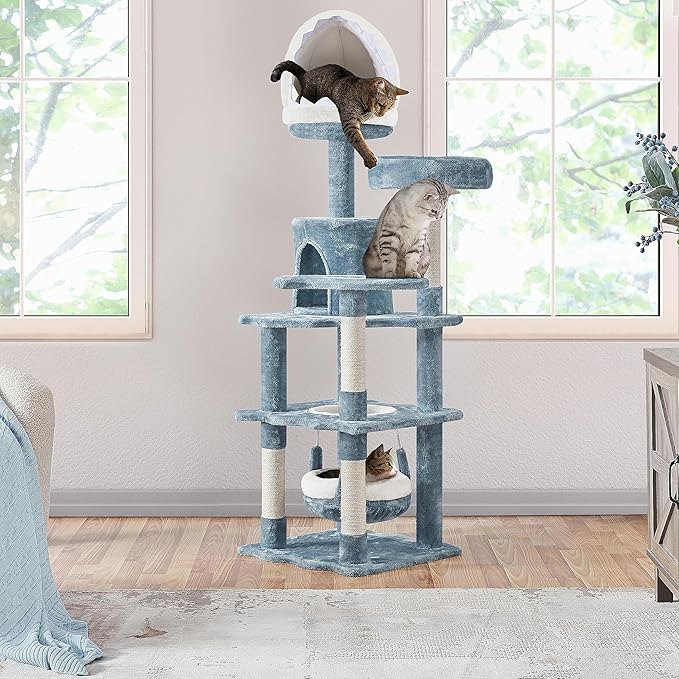 Topeakmart Cat Tree Ocean-Themed Cat Tower 61in, Multi-Level Cat Climbing Tree with Condo, Sisal Scratching Posts, Round Entrance, Perches, Hammock