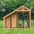 Backyard Discovery 7' x 5' Waggin' Retreat Cedar Wood Large Dog Kennel with Galvanized Steel Roof, Feeding Door, Doghouse Back Door, Water and Food Tray, Secure Lock Gate for Safe Outdoor Pet Shelter