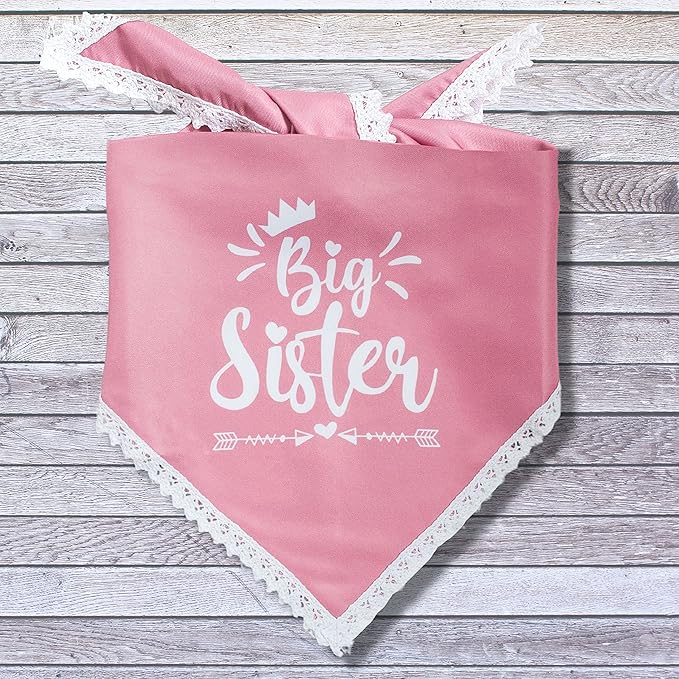 Big Sister Dog Bandana for Pregnancy Announcement, Handkerchief and/or Scarf Accessory for Dog, Warm Pink Color, Fits Medium to Large Dogs, Gender Reveal Prop for Expecting Mothers