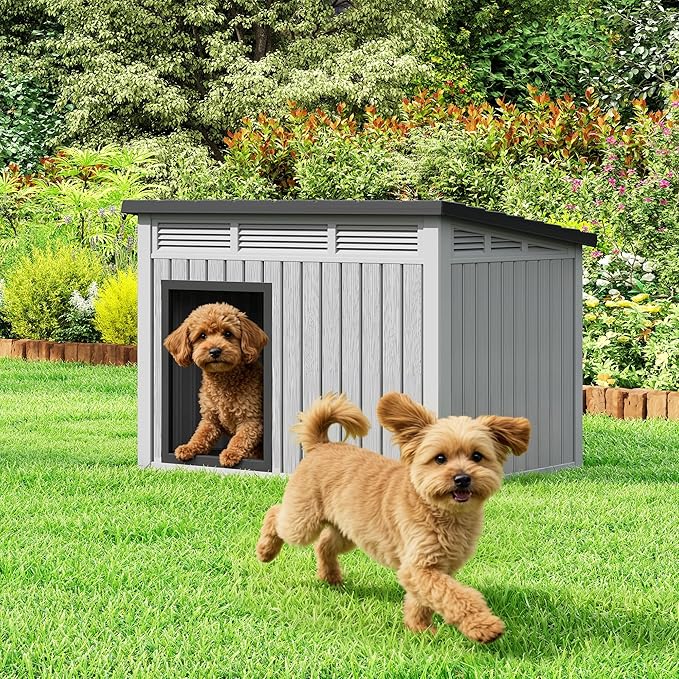 Bifanuo Dog House Outdoor Indoor for Medium Dog - Weatherproof & Removable Roof, Easy Assemble and Clean for Small to Medium Dogs(Grey, 32.1" L × 25.1" W × 24" H)