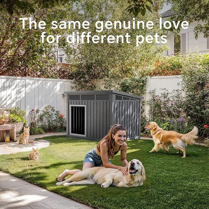DRATO Large Dog House Outdoor for Indoor with Weatherproof & Removable Roof,Fits Small to Large (Black, 42.87 * 32.95 * 31.61'')