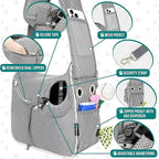 PetAmi Small Dog Sling Carrier, Soft-Sided Crossbody Puppy Carrying Purse Bag, Adjustable Sling Pet Pouch to Wear Medium Cat Travel, Dog Bag for Traveling, Poop Bag Dispenser, Max 10 lbs, Stripe Black