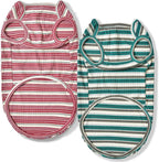 Dog Shirts Vest Cotton Striped T-Shirt, Sleeveless Stretchy Pet Clothes for Small Dogs, 2-Pack Soft Breathable Puppy Tank Top Cat Tee (XX-Large, Pine Green,Plum Red)