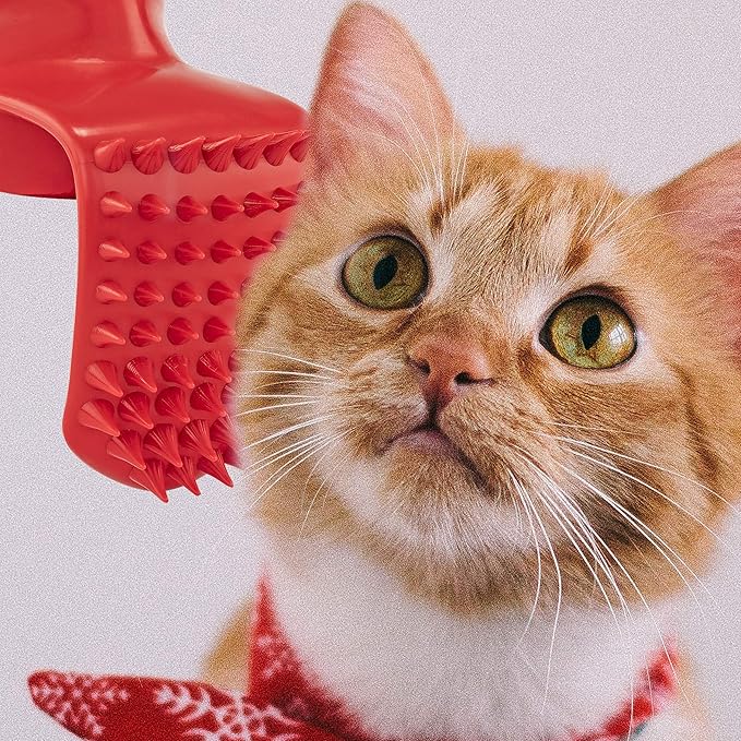 Lick'em Tongue Cat Scratcher Brush Combo Set – Funny Novelty Gag White Elephant Gift for Cat Lovers, Red, Model