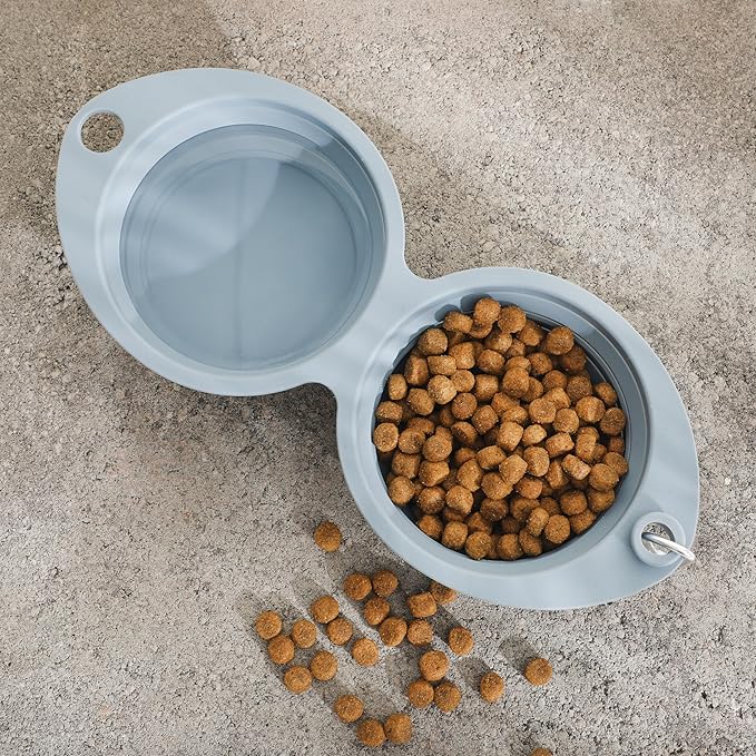 Gibson Home WanderHound 11.8 Inch Collapsible Double Silicone Pet Bowl Set with Carabiner Clip – BPA-Free, Dishwasher Safe, Foldable Food & Water Travel Bowls for Dogs – Hiking, Camping & Everyday Use