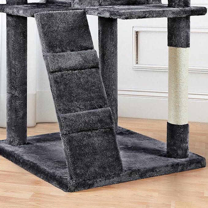 Topeakmart Cat Tree, 80-Inch Cat Tower for Indoor Cats, Cat Condo with Scratching Posts, Padded Perches and Ladder, Cat Stand House Furniture, Black