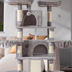 WEEWAY 68 Inches Multi-Level Large Cat Tree for Feline‌/Big Tower/Condo/Cozy Plush Kitty Perches/Fluffy Balls/Sisal Scratching Posts and Hammocks/Cave/Furniture Activity Center/Grey