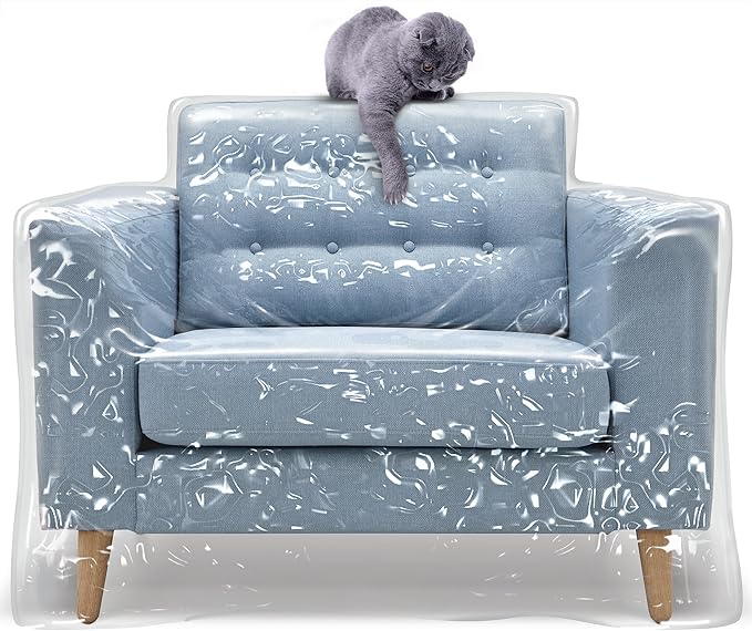 Plastic Recliner Armchair Cover For Pets | Cat Scratching Protector Clawing Deterrent | Heavy Duty Thick Clear Vinyl Chair Slipcover | Waterproof Plastic Furniture Covers For Storage And Moving