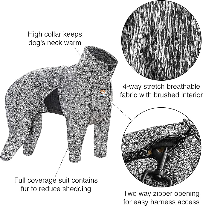 Kurgo Stowe Base Layer - Comfortable, Cold-Weather Pet Wear - Breathable Snug Fit - Dual-Zipper Dog Onesie - Reflective Side Seams - Dog Pajamas - Machine Washable - Medium - Black/Grey