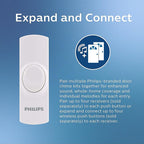 Philips Wireless Doorbell Kit, Plug-In Reciever, 1 Push Button, 2 Melodies, 4 Volume Levels, 150 Ft Range, White, DES2120W/27