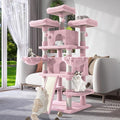 WEEWAY 68 Inches Multi-Level Large Cat Tree for Feline‌/Big Tower/Condo/Cozy Plush Kitty Perches/Fluffy Balls/Sisal Scratching Posts and Hammocks/Cave/Furniture Activity Center/Pink