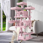 WEEWAY 68 Inches Multi-Level Large Cat Tree for Feline‌/Big Tower/Condo/Cozy Plush Kitty Perches/Fluffy Balls/Sisal Scratching Posts and Hammocks/Cave/Furniture Activity Center/Pink