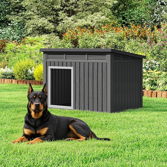 Bifanuo Dog House Outdoor Indoor for Large Dog - Weatherproof & Removable Roof, Easy Assemble and Clean for Medium to Large Dogs(Black, 41.2" L x 31" W x 31.5" H)